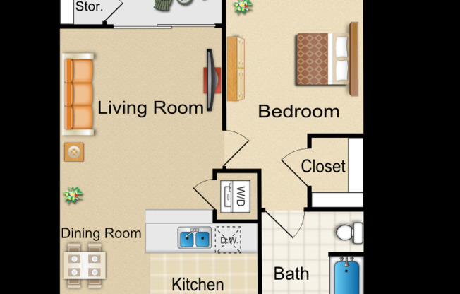 1 bed, 1 bath, 590 sqft, $2,299