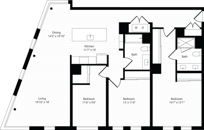 3 beds, 2 baths, 1,644 sqft, $6,905, Unit 501