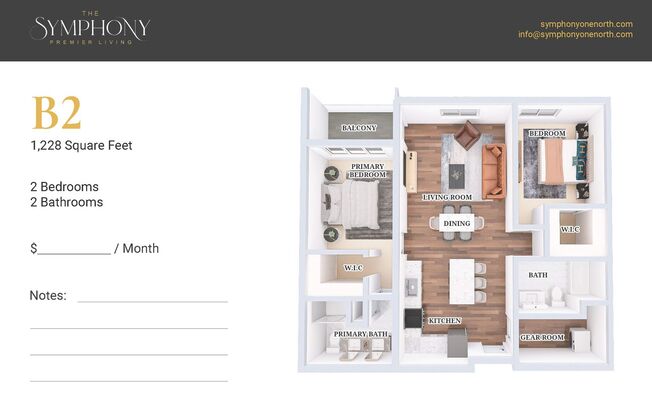 2 beds, 2 baths, 1,228 sqft, $2,470, Unit 423