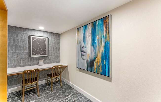 Private work areas in the clubhouse offer residents a quiet space to work from home, perfect for a productive change of scenery at Ascent at the Galleria.