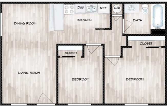 2 beds, 1 bath, 716 sqft, $950