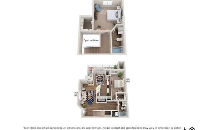 Two floor plans for an apartment are shown with a note that the dimensions are approximate and subject to change.