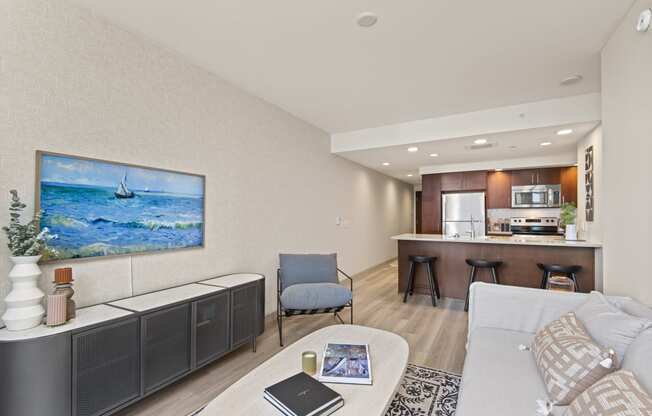 a living room with a couch and a chair