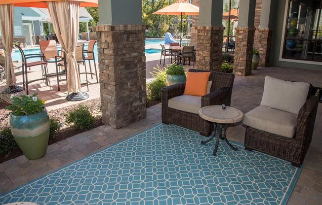 outside seating at resort style pool