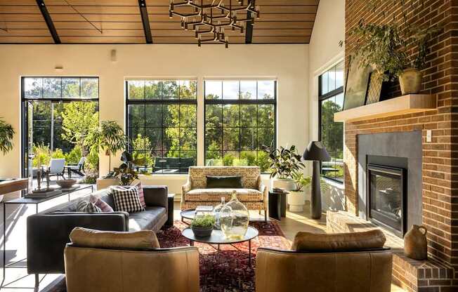 A living room with a fireplace and a couch.