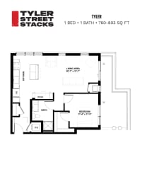 1 bed, 1 bath, 803 sqft, $2,200