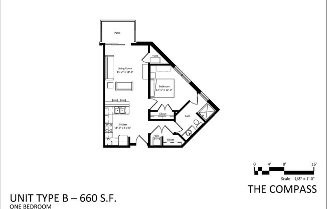 1 bed, 1 bath, 592 sqft, $1,760, Unit 302