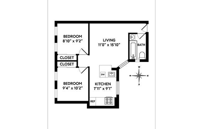 2 beds, 1 bath, $2,700, Unit 4