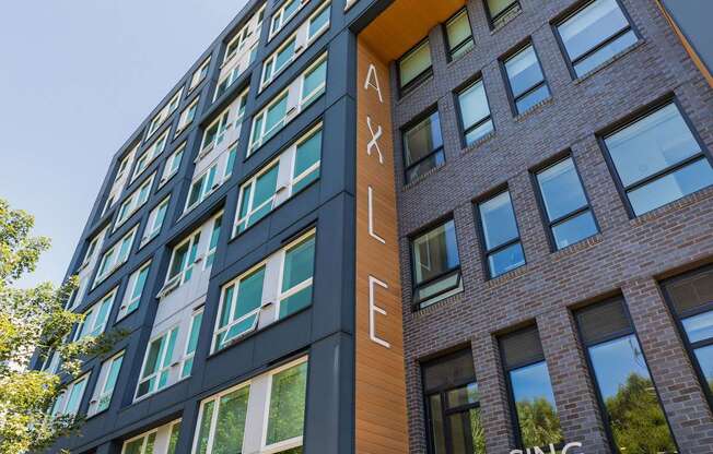 A tall building with the word