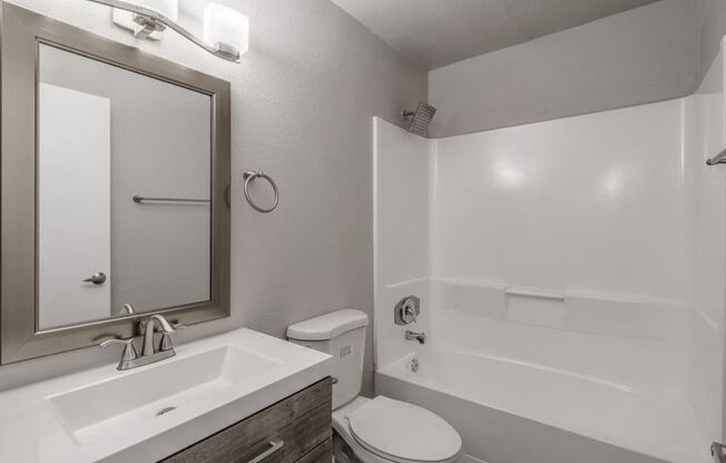 the preserve at ballantyne commons apartment bathroom with toilet sink and mirror