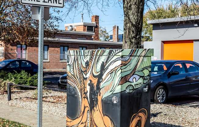 bike lane sign at Edge 35, Indianapolis, 46203