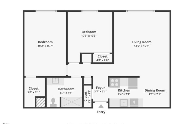 2 beds, 1 bath, $1,299