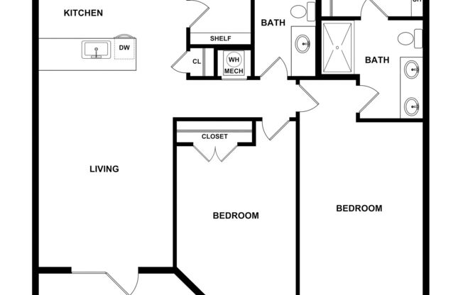 2 beds, 2 baths, 1,054 sqft, $1,669