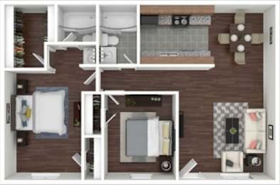2 beds, 2 baths, 888 sqft, $1,189