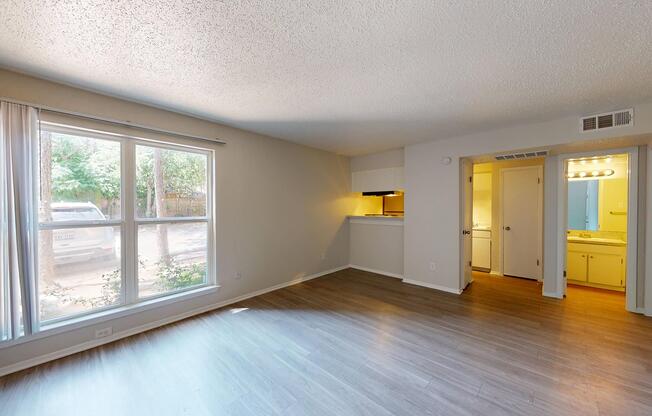 a room with a large window