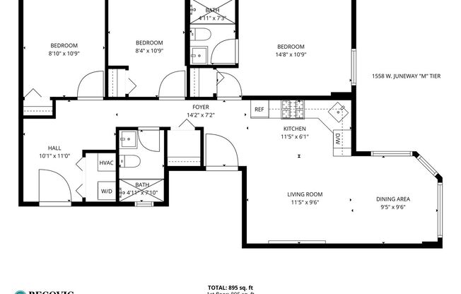 3 beds, 2 baths, 895 sqft, $2,700, Unit 1558-3M