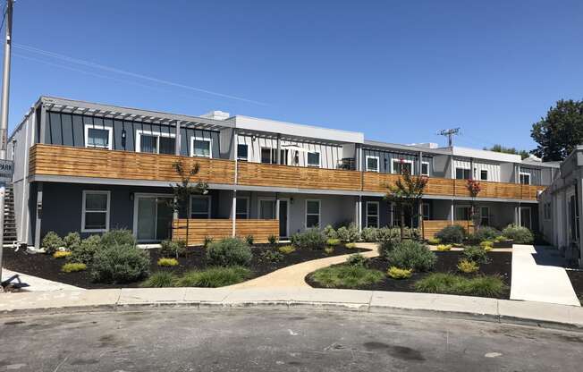 a view of the building from the parking lot