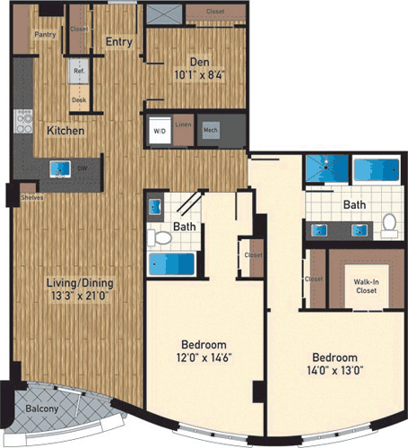 2 beds, 2 baths, 1,529 sqft, $4,381, Unit 1005
