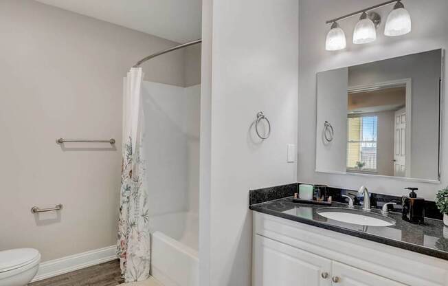a bathroom with a sink and a shower and a mirror