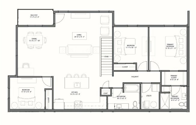 3 beds, 2 baths, 1,561 sqft, $2,525, Unit A201