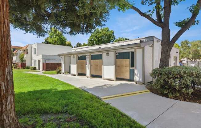 A building with package lockers