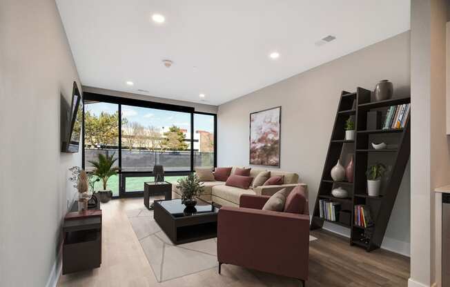 a living room with a couch and a coffee table