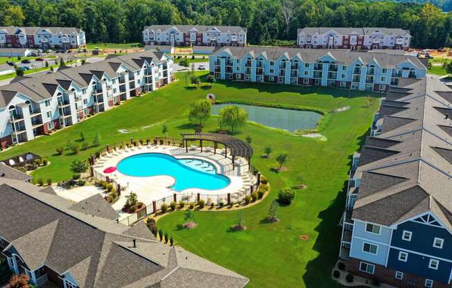 Aerial View of Apartments and Pool at Limestone Creek Apartment Homes, Madison, AL 35756