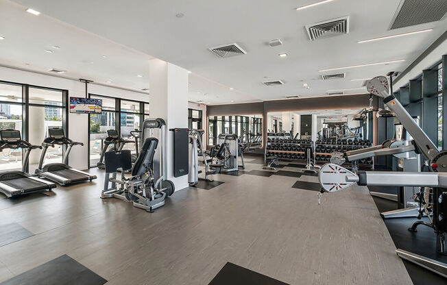 Fitness Center With Modern Equipment at Caoba Miami Worldcenter, Miami, Florida
