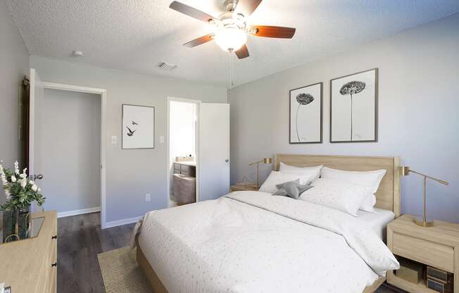 Bedroom with Bathroom at The Villas at Quail Creek Apartment Homes in Austin Texas