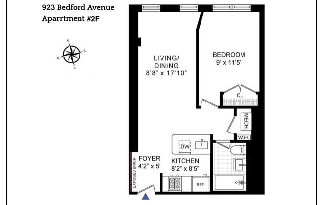 1 bed, 1 bath, 575 sqft, $2,950, Unit 2-F