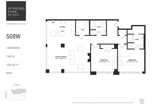 2 beds, 2 baths, 1,553 sqft, $6,460, Unit 508W