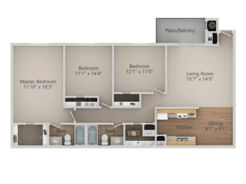 3 beds, 2 baths, 1,277 sqft, $1,945