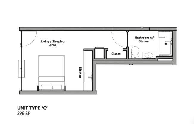 Studio, 1 bath, 298 sqft, $1,100, Unit 31