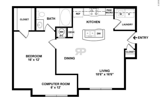 1 bed, 1 bath, 748 sqft, $960