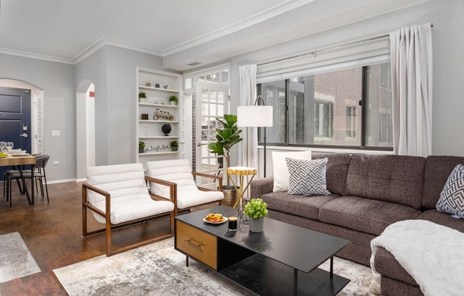 Modern Living Room at Park Heights by the Lake Apartments, Illinois, 60649