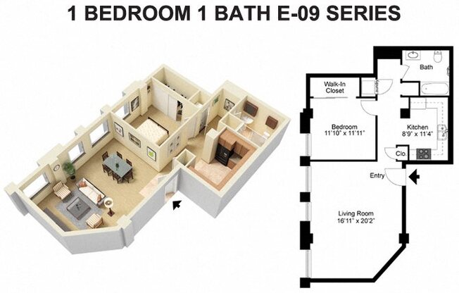 1 bed, 1 bath, 965 sqft, $1,516