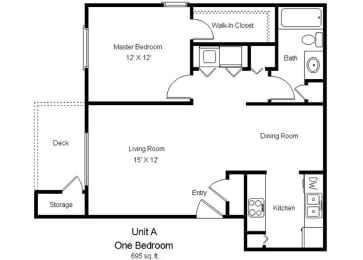 1 bed, 1 bath, 695 sqft, $1,408