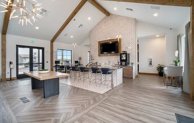 Clubhouse Kitchen Area With Vaulted Ceilings &  Large Island