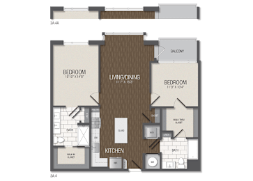 2 beds, 2 baths, 1,080 sqft, $2,842