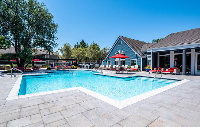 Pittsburg CA Apartments for Rent - Sparkling Pool Featuring Various Shaded Lounging Areas