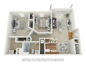 2 beds, 2 baths, 933 sqft, $1,405