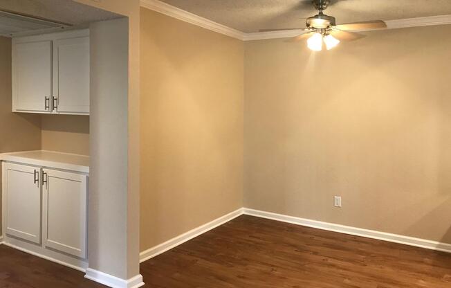 dining room with white cabinets