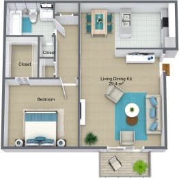 1 bed, 1 bath, 615 sqft, $749