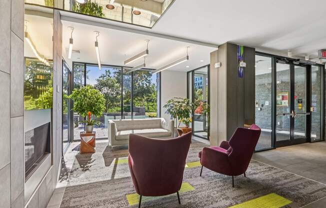 Modern waiting room at Park77 Apartments, Cambridge, MA