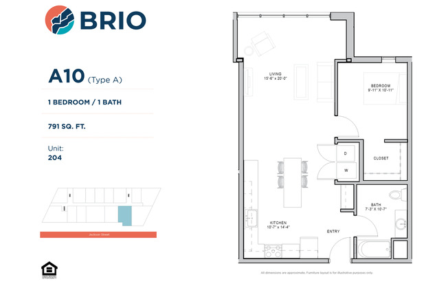 1 bed, 1 bath, 791 sqft, $1,585, Unit 204