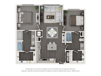 2 beds, 2 baths, 1,078 sqft, $1,636