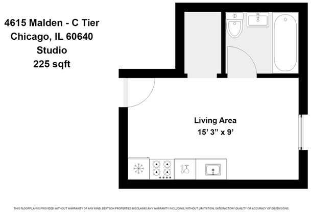 Studio, 1 bath, 225 sqft, $1,050, Unit 4615-2C