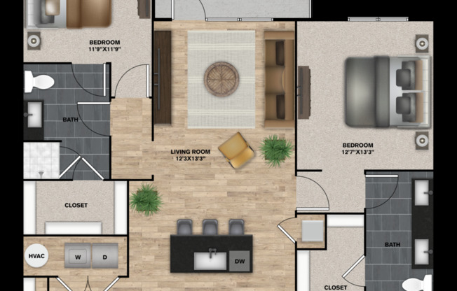 2 beds, 2 baths, 1,151 sqft, $1,566