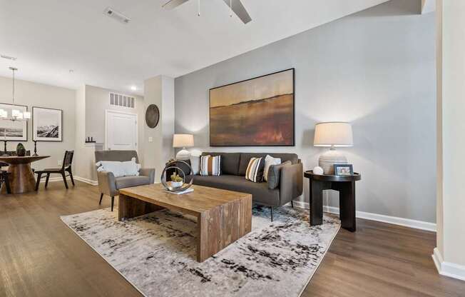 a living room with a couch and a coffee table