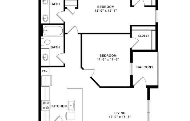 2 beds, 2 baths, 975 sqft, $1,535